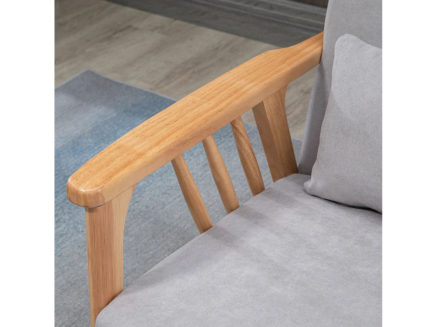 Canapé droit 2 places gris, cadre en bois naturel, 2 coussins inclus - 130x75x78cm