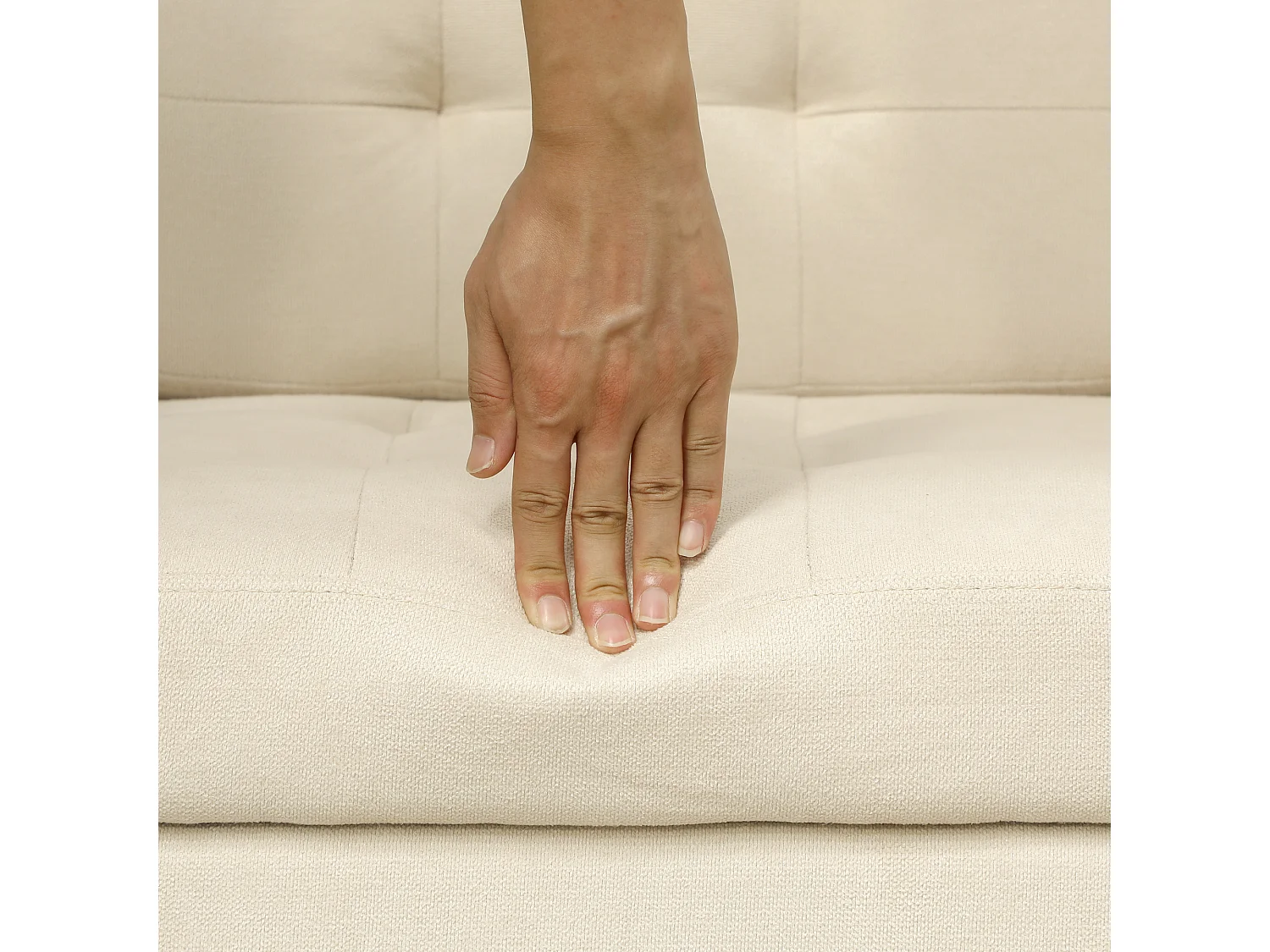 Canapé droit 3 places crème blanc avec coffre intégré et coussins amovibles - 166.5x62x82cm