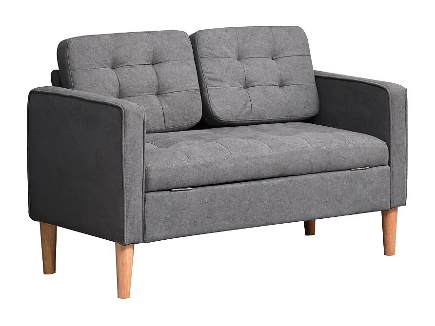 Canapé droit 2 places gris avec coffre intégré et coussins amovibles - 117x62x78cm
