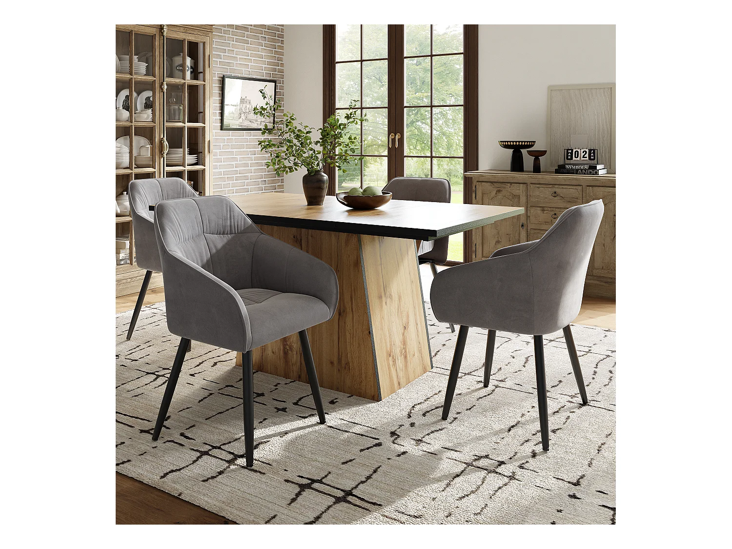 Table à manger rectangle 138.5x80x75cm en placage woodgrain naturel clair, cadre en MDF