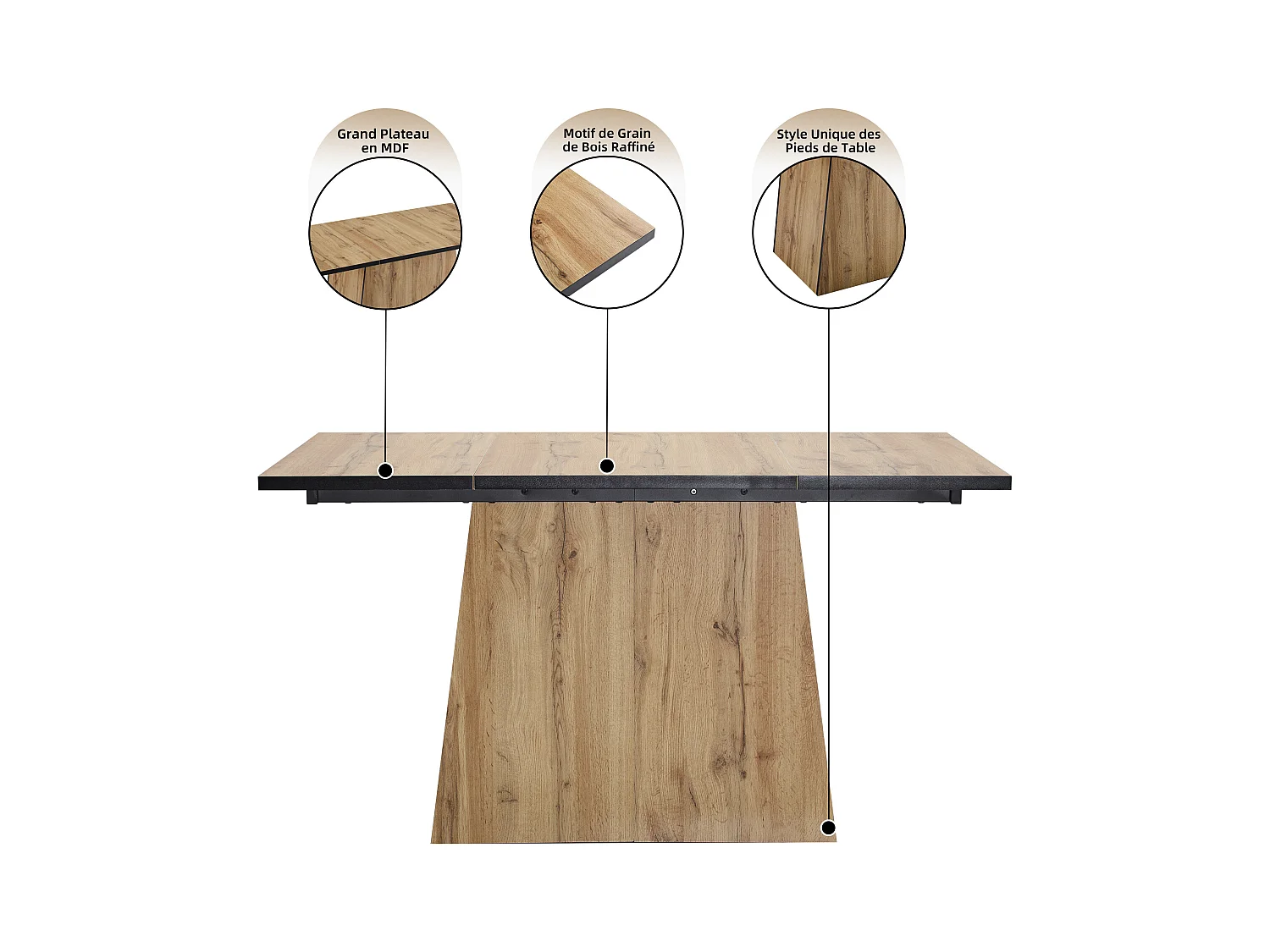 Table à manger rectangle 138.5x80x75cm en placage woodgrain naturel clair, cadre en MDF