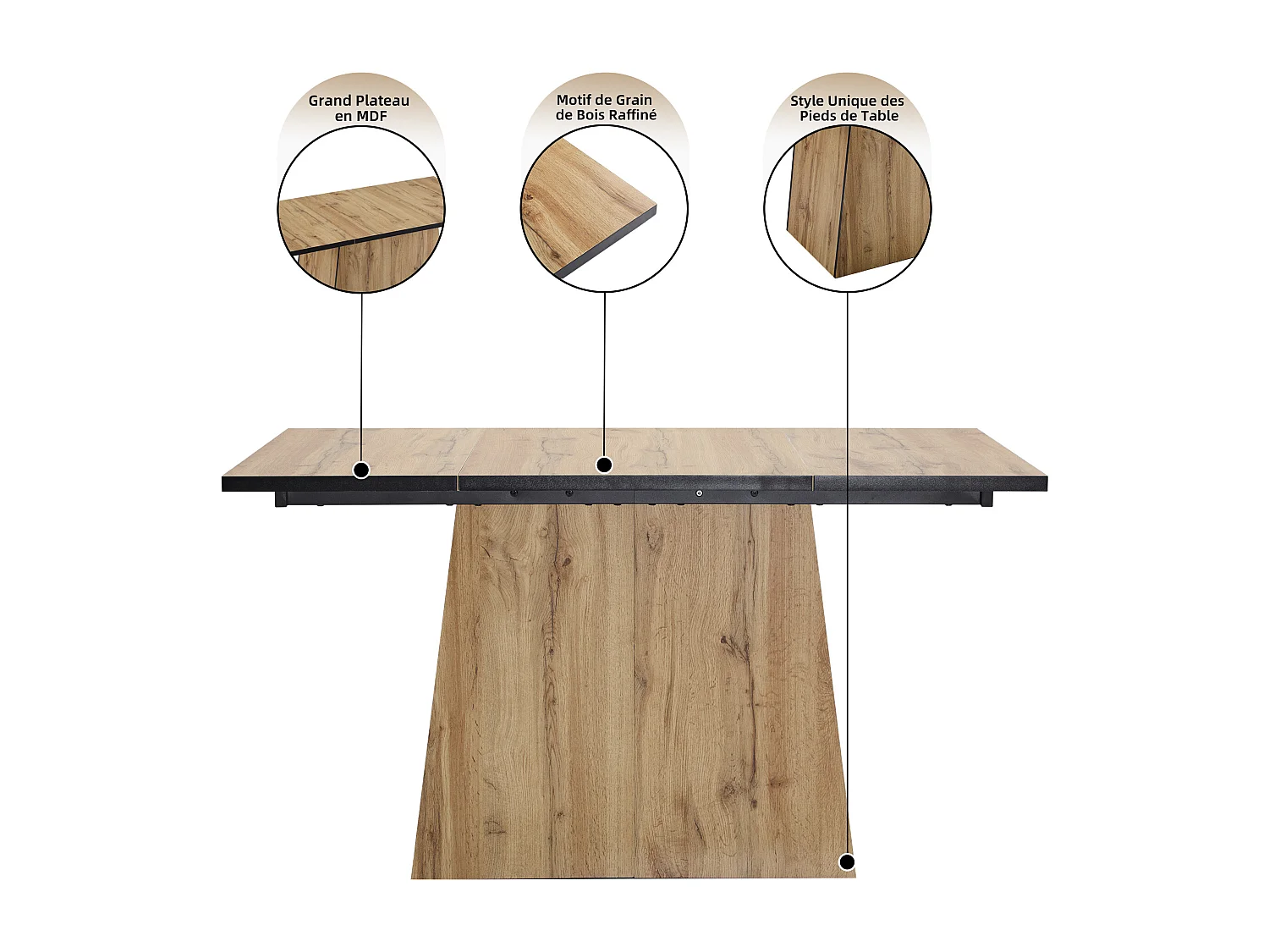 Table à manger rectangle 138.5x80x75cm en placage woodgrain naturel clair, cadre en MDF