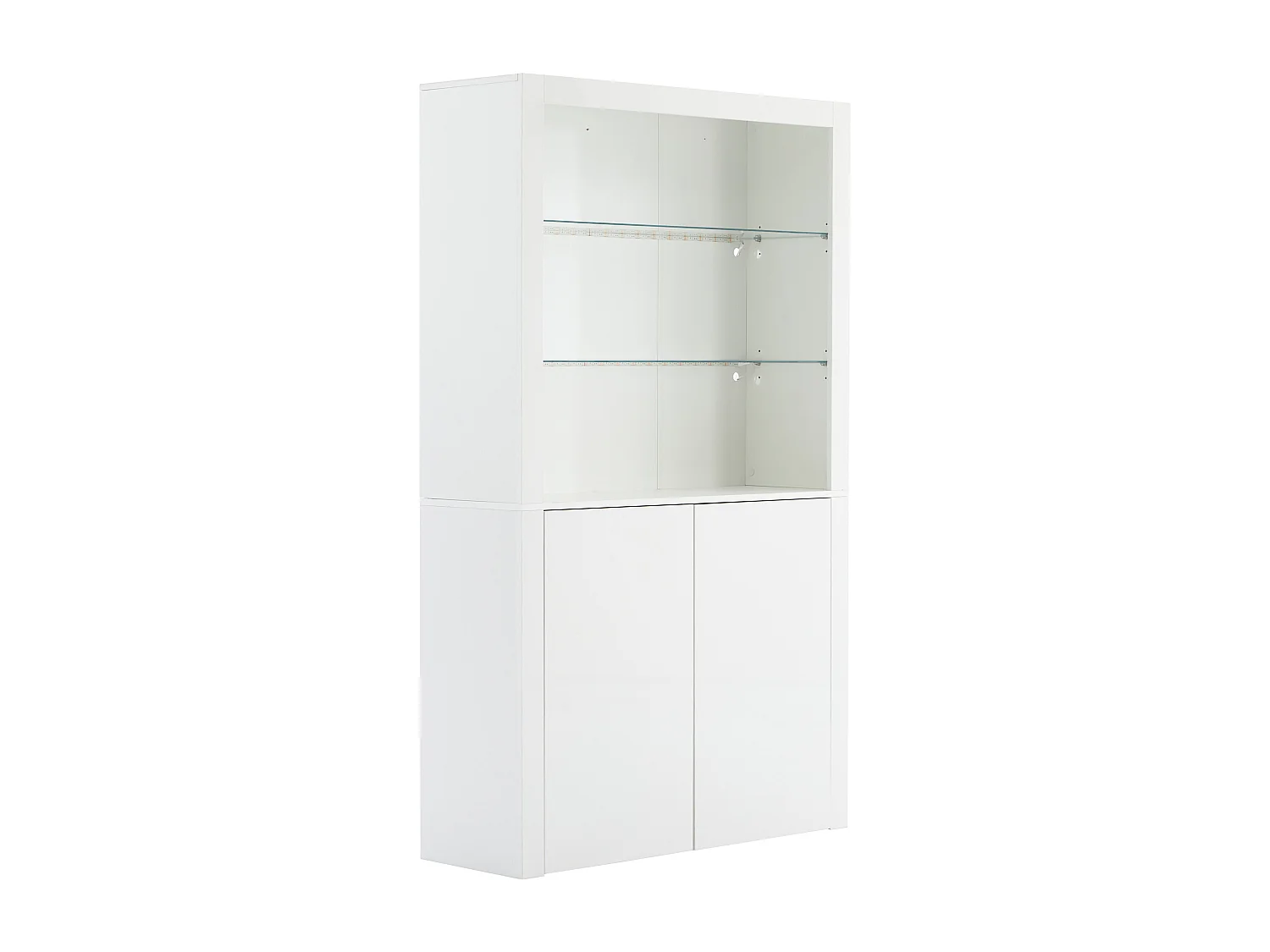 Vitrine avec 2 portes et tablettes en verre trempé, corps en blanc laqué, LED inclus - 100x35x170cm