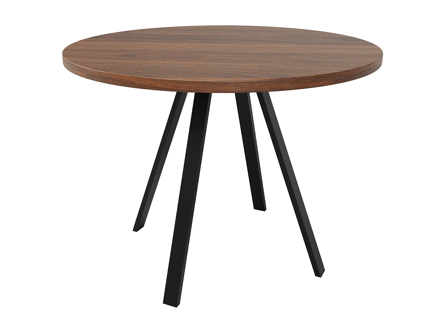 Table à manger ronde 80x80x75cm avec plateau en placage woodgrain marron et pieds en métal noir