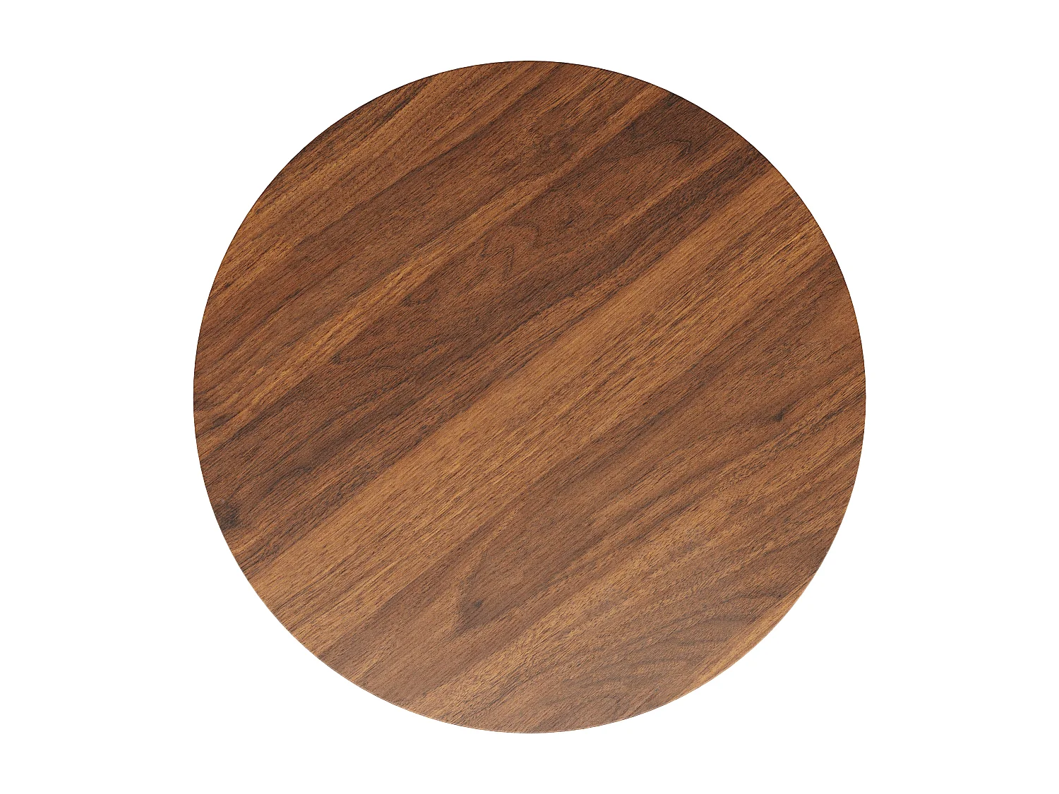 Table à manger ronde 80x80x75cm avec plateau en placage woodgrain marron et pieds en métal noir