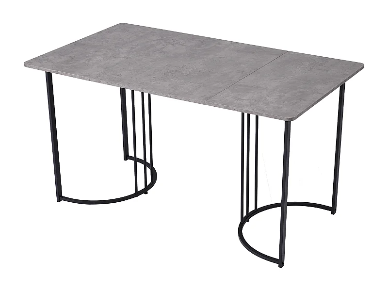 Table à manger rectangle 140x80x75cm avec plateau en placage marbre gris et pieds en métal noir