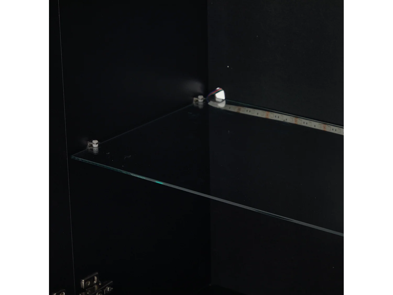 Vitrine haute avec 3 tiroirs et 1 porte en verre, corps en MDF noir laqué, LED inclus - 60x35x180cm