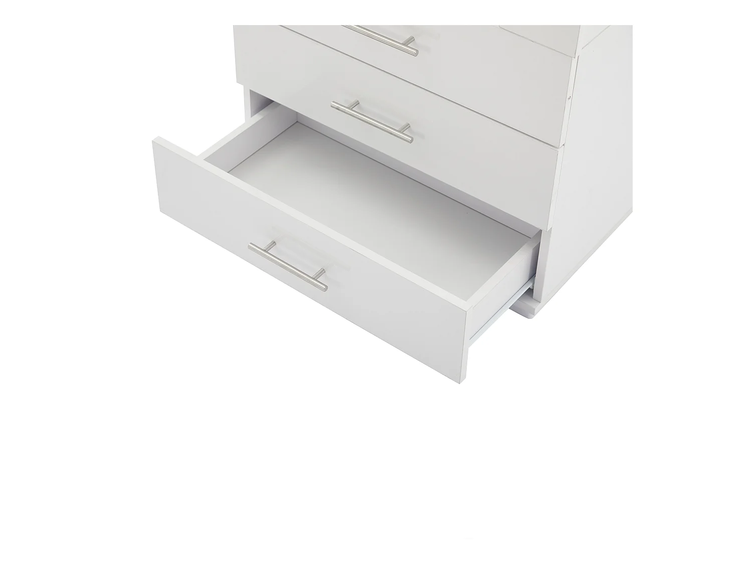 Vitrina alta con 3 cajones y 1 puerta de cristal, cuerpo de MDF lacado en blanco, LED incluido - 60x35x180cm