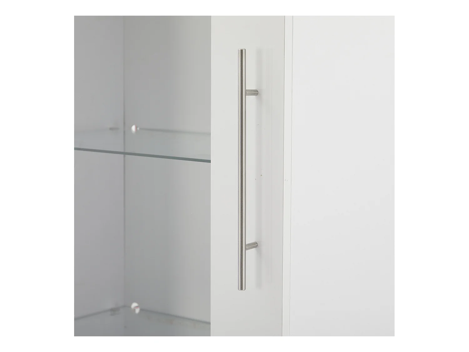 Vitrina alta con 3 cajones y 1 puerta de cristal, cuerpo de MDF lacado en blanco, LED incluido - 60x35x180cm