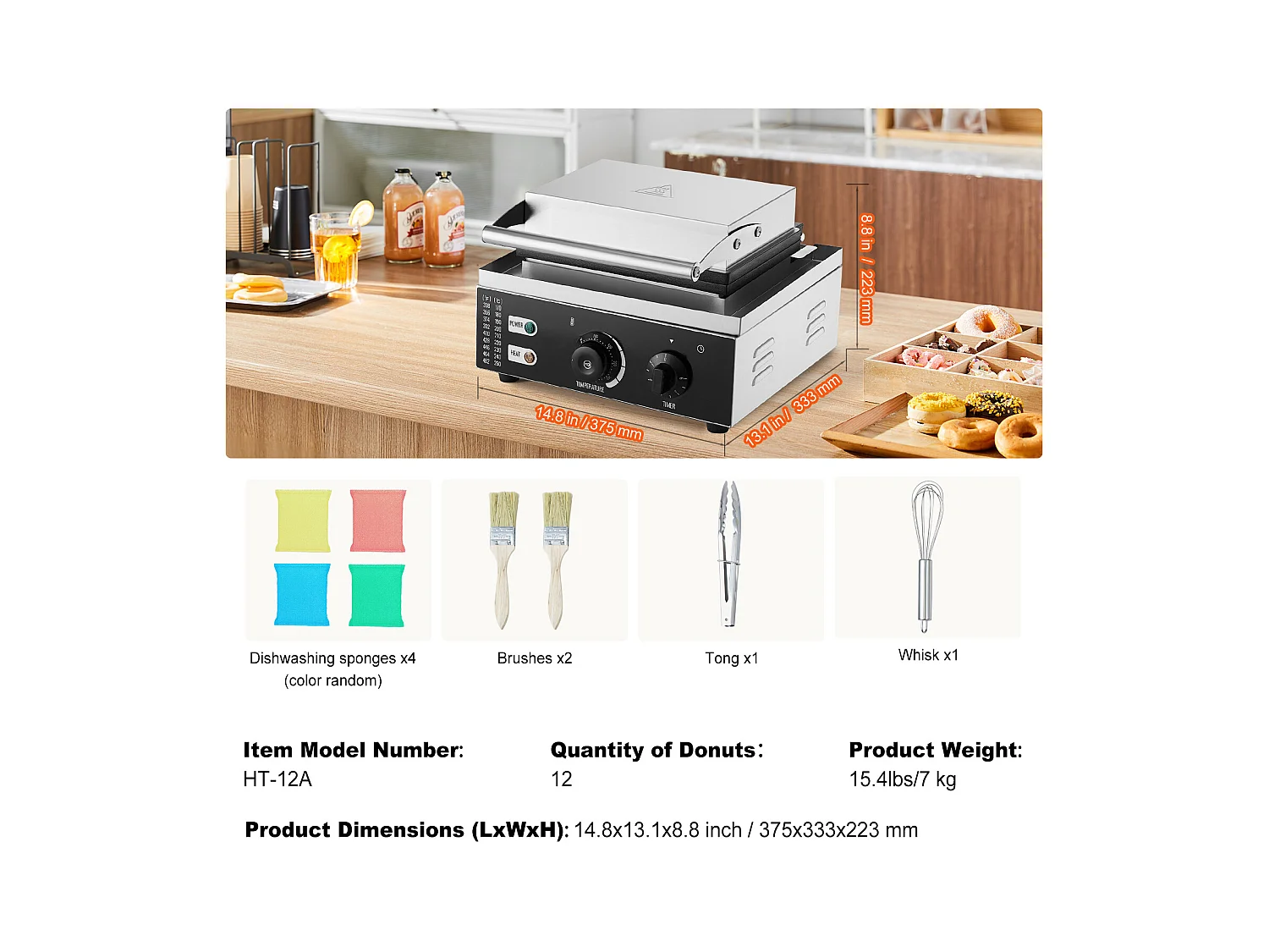 Machine à Beignets électrique SucceBuy 12 Trous, Machine à Beignets Commerciale 1550 W Antiadhésive