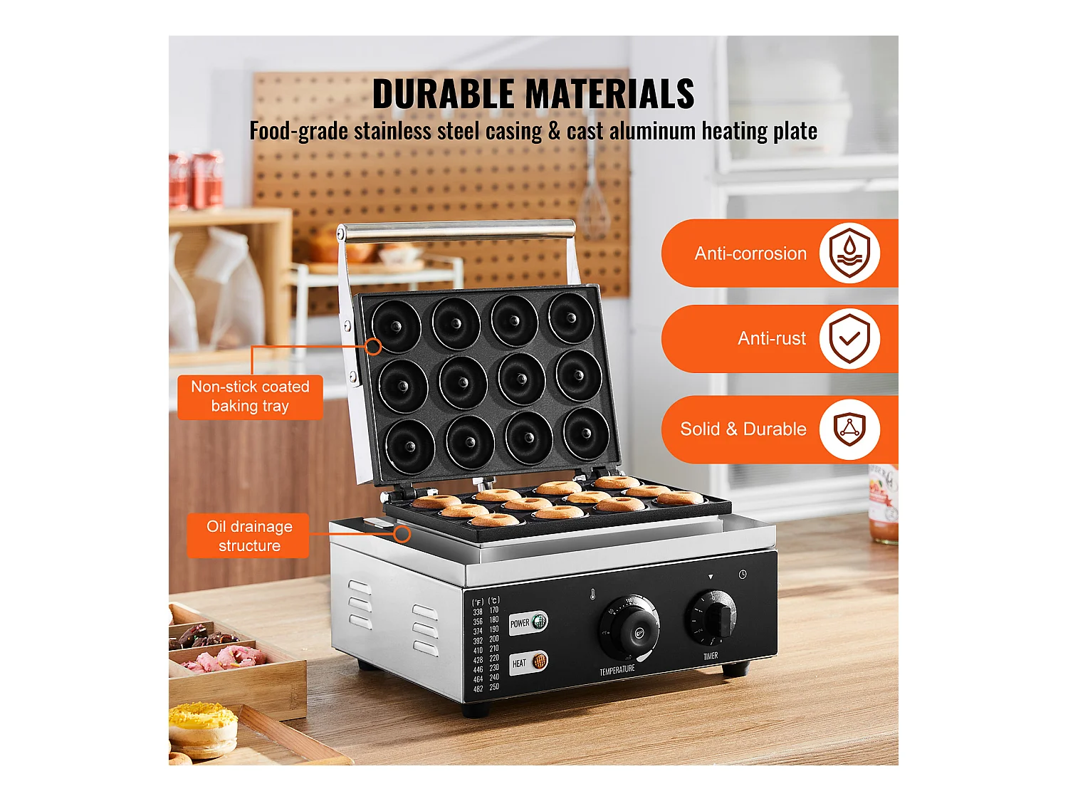 Machine à Beignets électrique SucceBuy 12 Trous, Machine à Beignets Commerciale 1550 W Antiadhésive