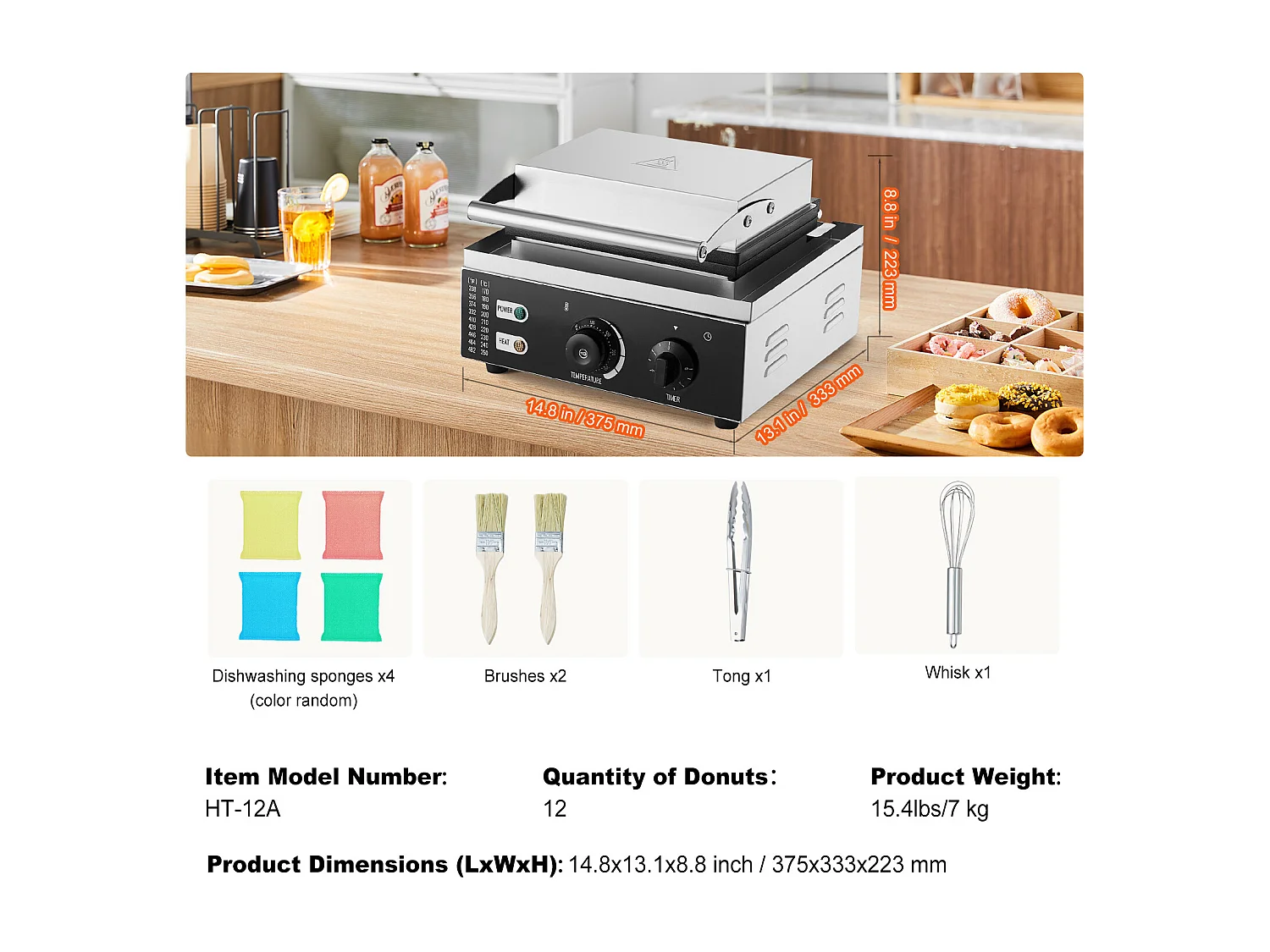 Machine à Beignets électrique SucceBuy 12 Trous, Machine à Beignets Commerciale 1550 W Antiadhésive