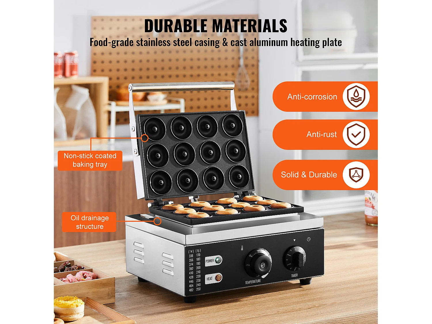 Machine à Beignets électrique SucceBuy 12 Trous, Machine à Beignets Commerciale 1550 W Antiadhésive