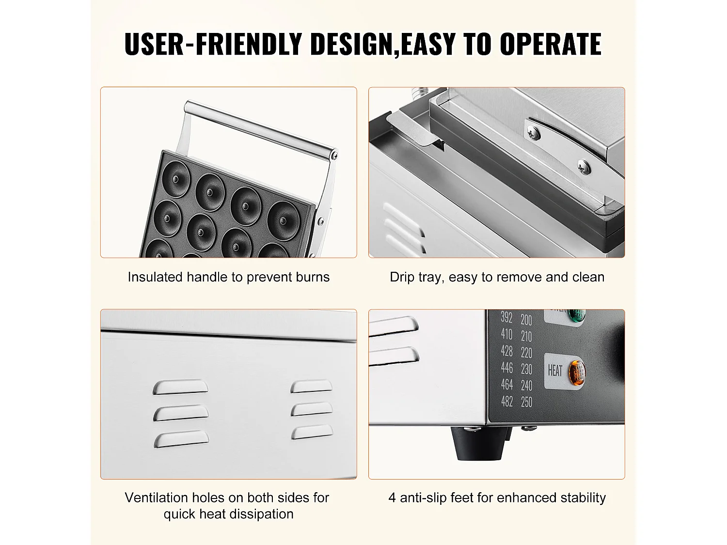 Machine à Beignets électrique SucceBuy 12 Trous, Machine à Beignets Commerciale 1550 W Antiadhésive