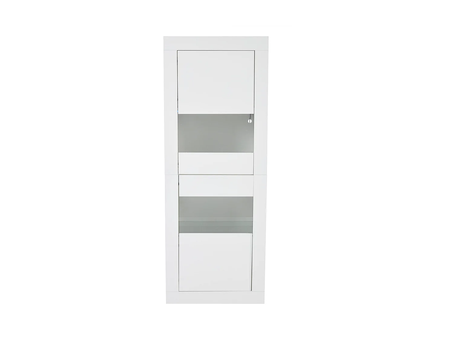 Vitrine avec 2 portes et tablettes en verre, corps en blanc laqué, LED inclus - 61x42x162cm