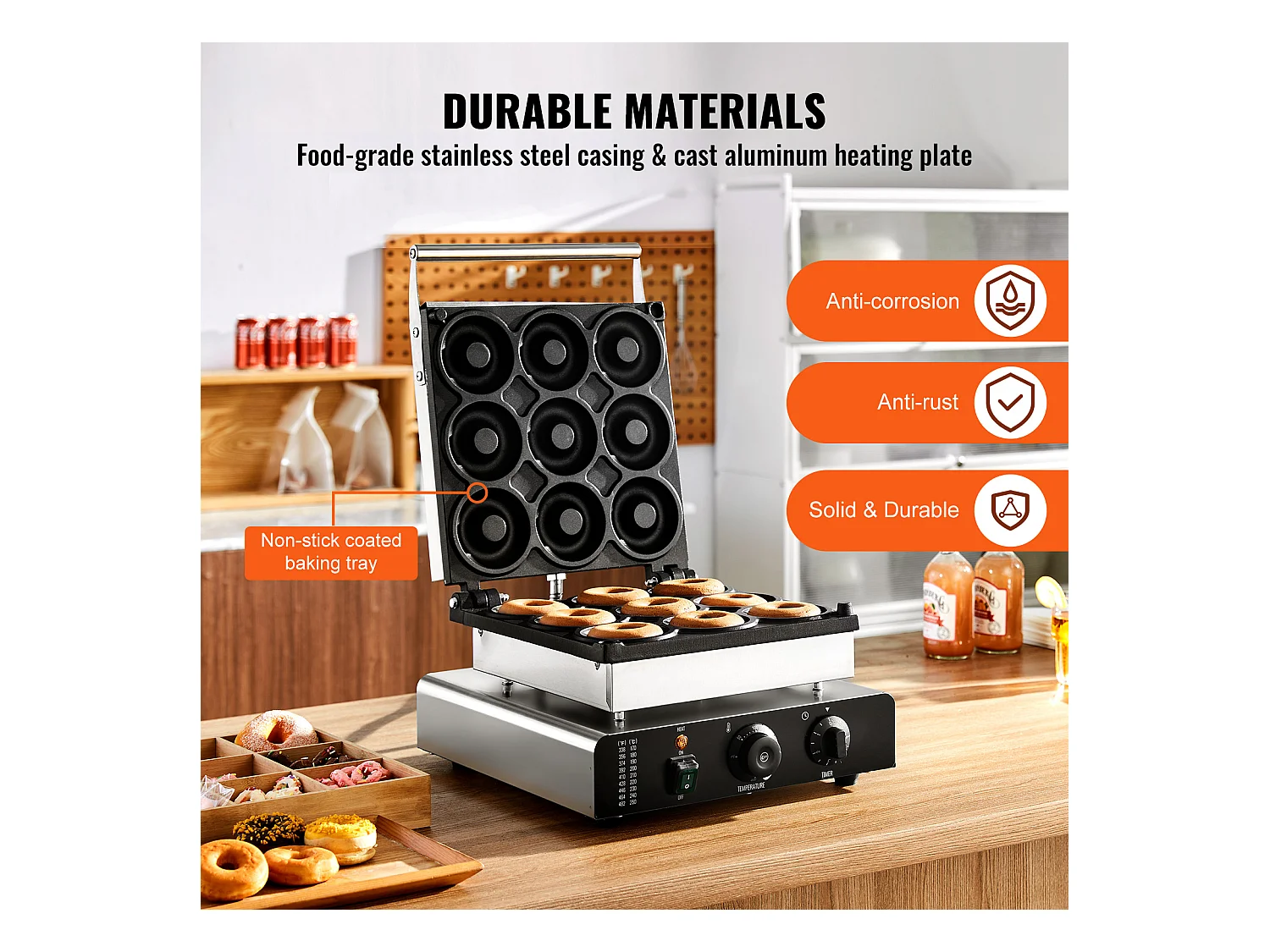 Machine à Beignets électrique SucceBuy 9pcs Machine à Beignets Commerciale 2000 W Antiadhésive