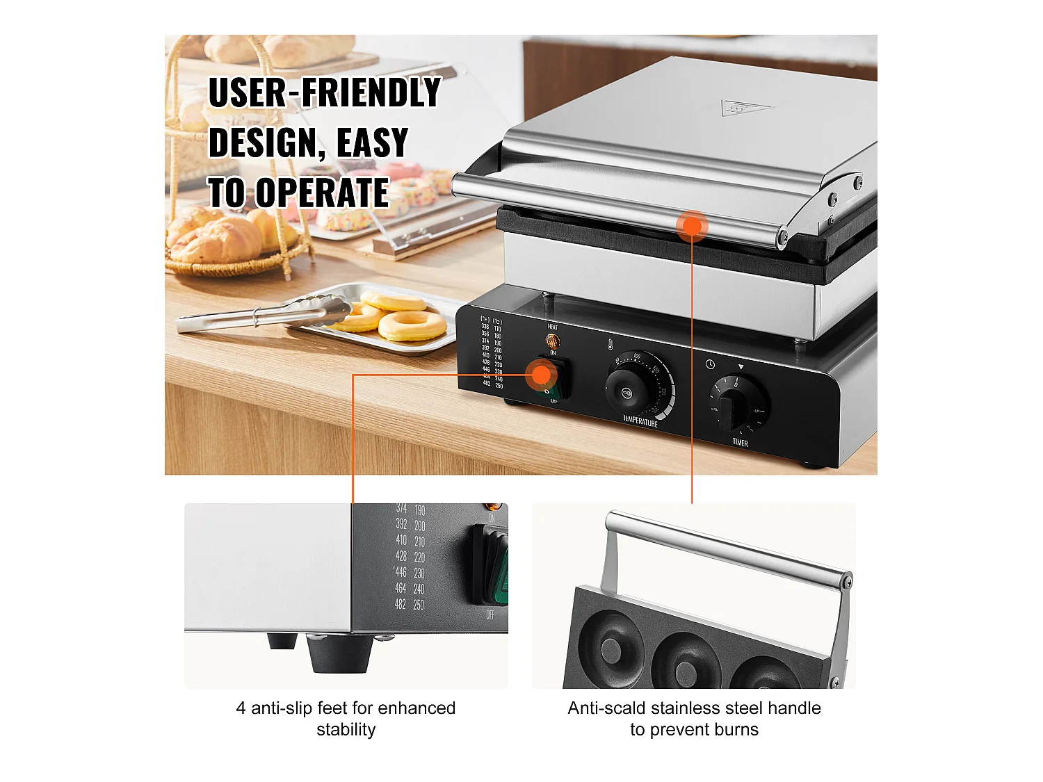 Machine à Beignets électrique SucceBuy 9pcs Machine à Beignets Commerciale 2000 W Antiadhésive