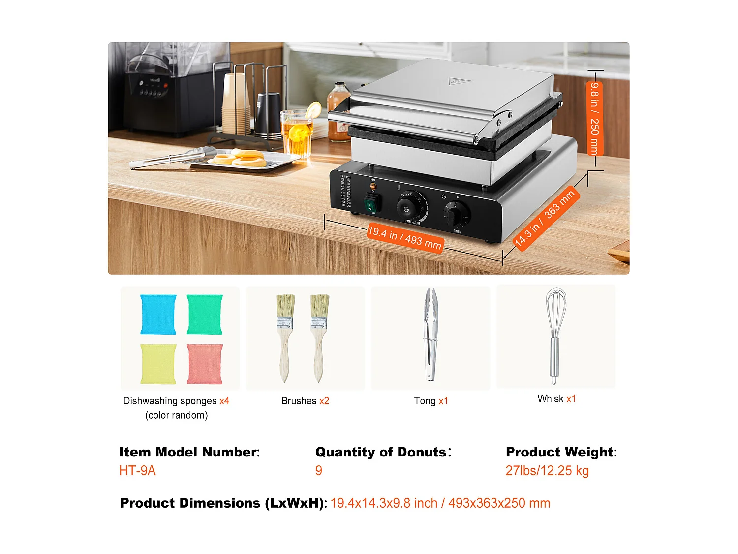 Machine à Beignets électrique SucceBuy 9pcs Machine à Beignets Commerciale 2000 W Antiadhésive