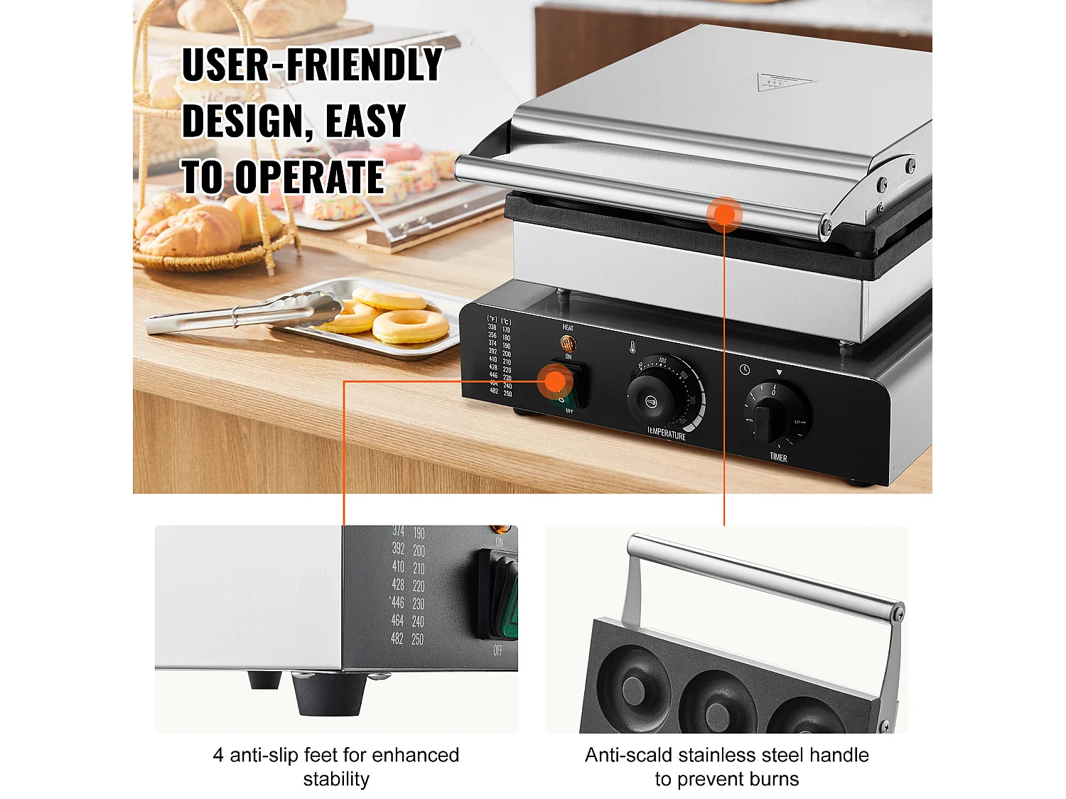 Machine à Beignets électrique SucceBuy 9pcs Machine à Beignets Commerciale 2000 W Antiadhésive