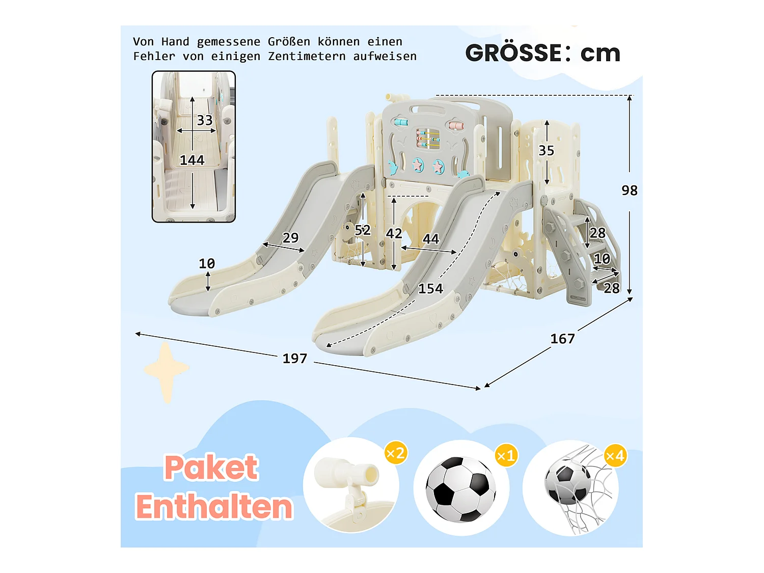 Aire de jeux 8 en 1 motif marin avec double toboggan, tunnel en arc, panier de basket, télescope et structure d’escalade.