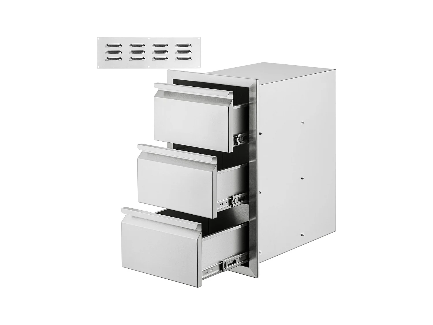 Tiroir à Triple Accès SucceBuy, à 3 Espaces de Tiroirs de Rangement en Acier Inoxydable, 38x48x65 cm, pour Cuisiner à l'Extérieur Faire, Barbecue Ranger