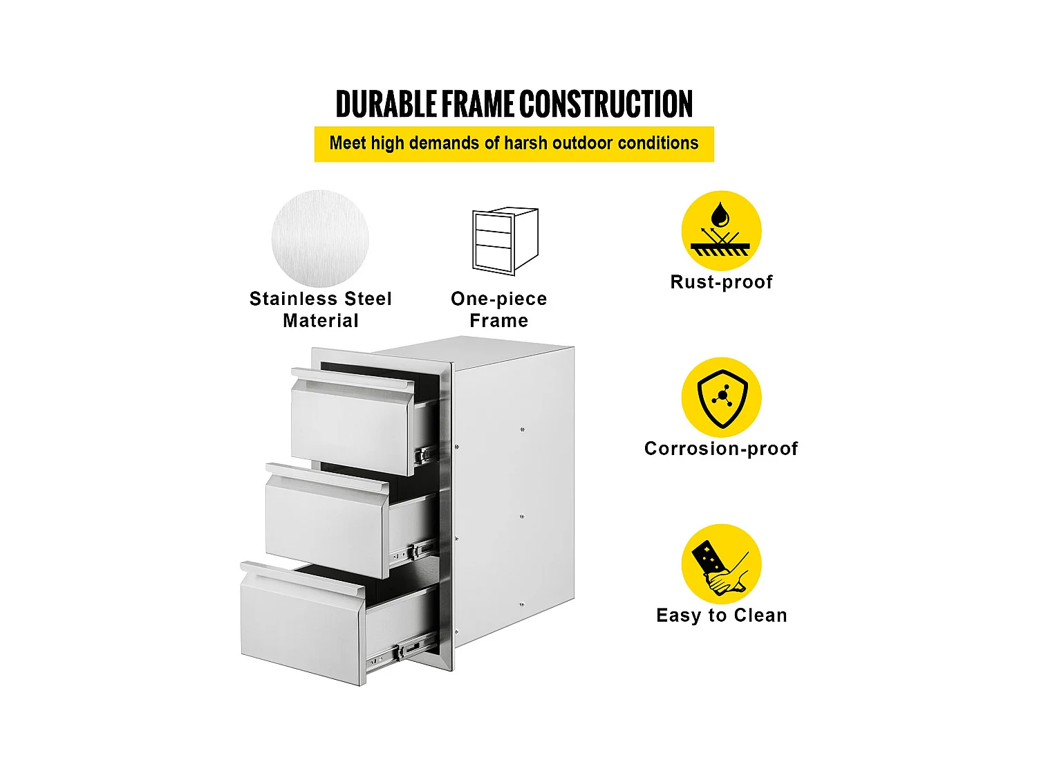 Tiroir à Triple Accès SucceBuy, à 3 Espaces de Tiroirs de Rangement en Acier Inoxydable, 38x48x65 cm, pour Cuisiner à l'Extérieur Faire, Barbecue Ranger