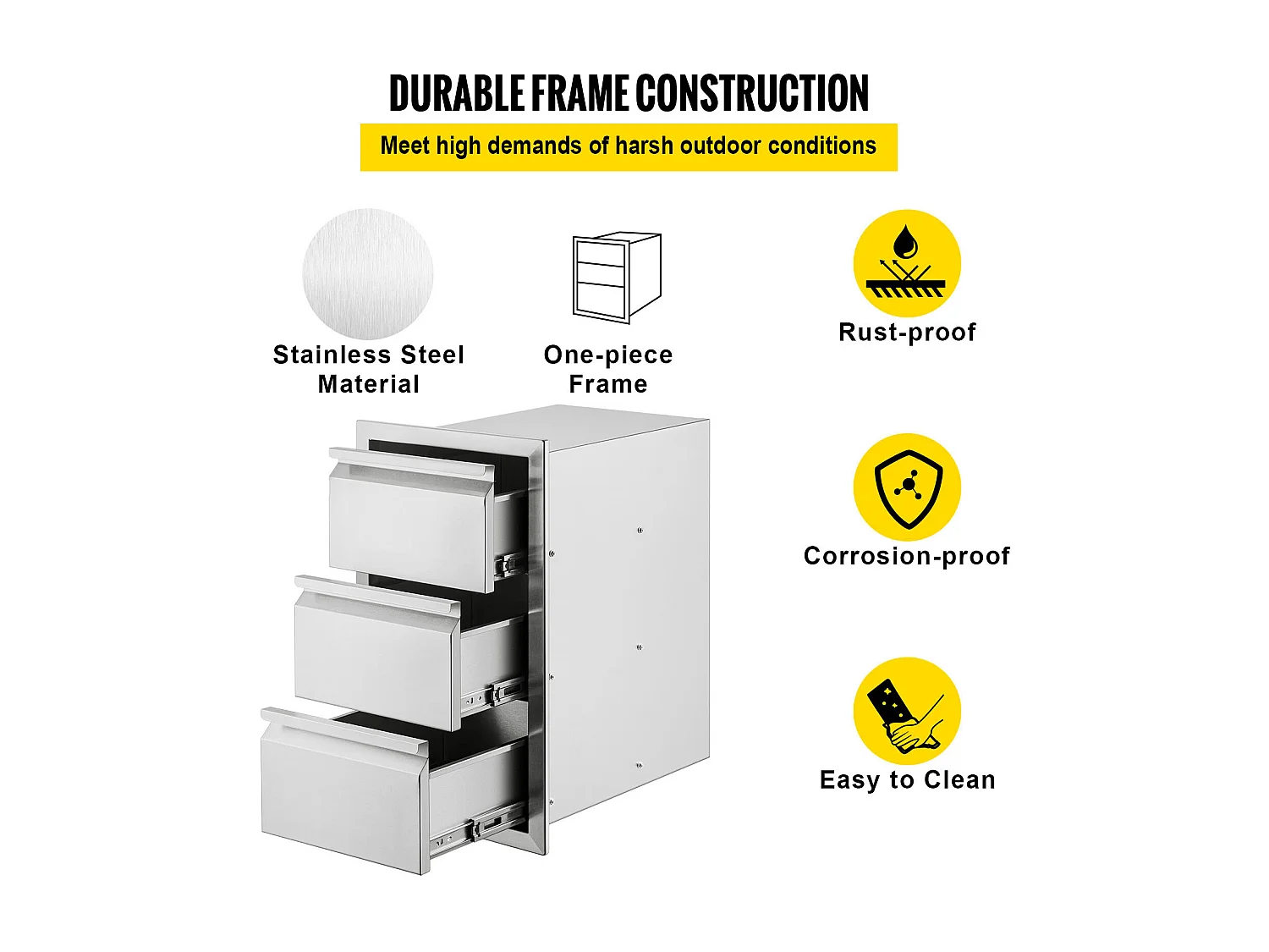 Tiroir à Triple Accès SucceBuy, à 3 Espaces de Tiroirs de Rangement en Acier Inoxydable, 38x48x65 cm, pour Cuisiner à l'Extérieur Faire, Barbecue Ranger