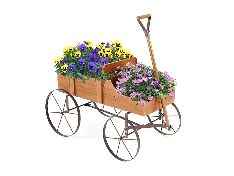 Fioriera da esterno a forma di carrello, Carriola da giardino in legno decorazione per giardino e cortile dal design vintage Arancione