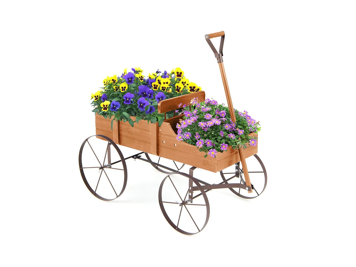 Blumenständer Holzwagen Pflanzwagen Blumenwagen mit Rädern aus Metall 62 x 34 x 60 cm Orange