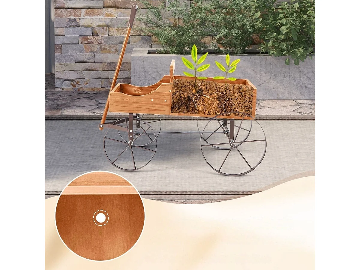 Brouette Décorative en Bois avec 2 Compartiments à Planter Jardinière avec Roues Métalliques et Poignée à l'avant Charge 15kg Orange