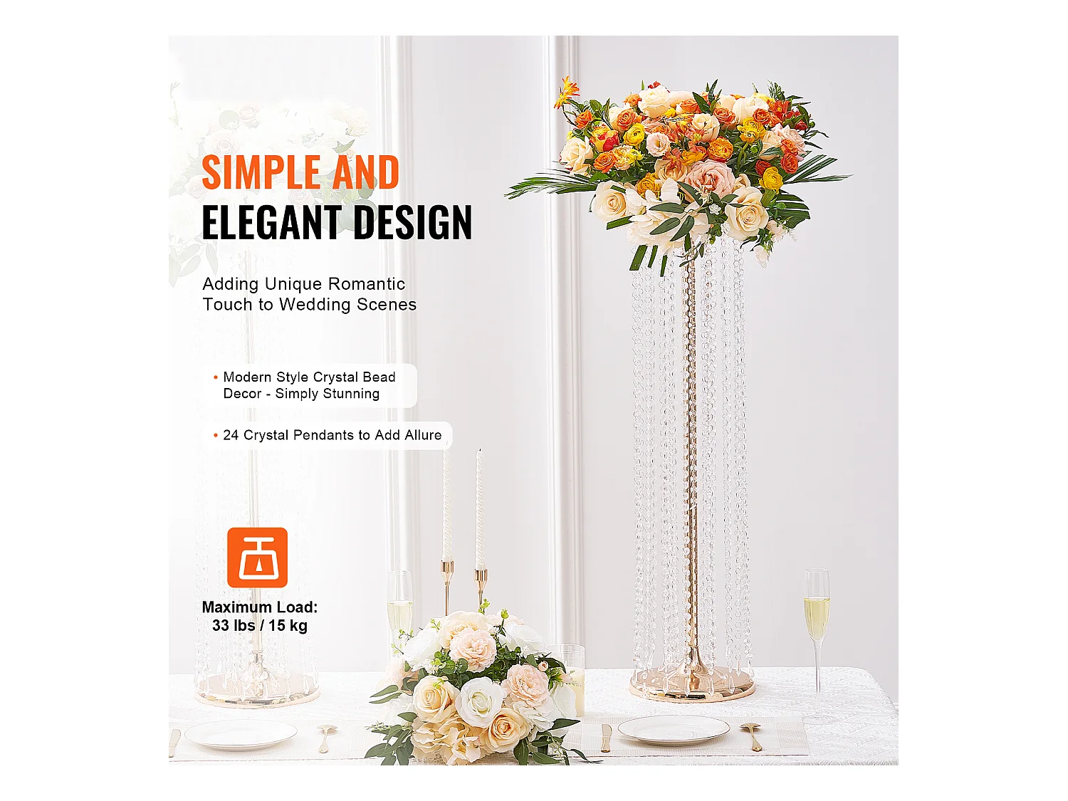 Supports de Fleurs de Mariage SucceBuy, en Cristal, Lot de 4 de 90 cm de Haut Centres de Table Luxueux