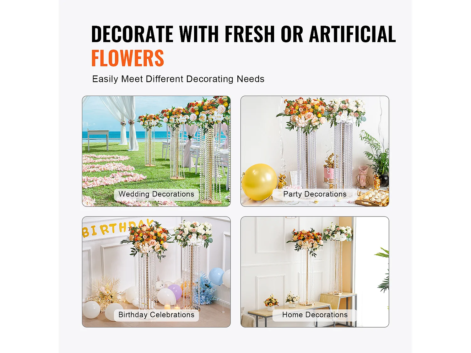 Supports de Fleurs de Mariage SucceBuy, en Cristal, Lot de 4 de 90 cm de Haut Centres de Table Luxueux
