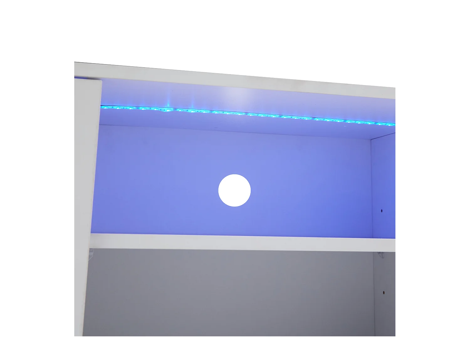 Meuble TV 176x38x50cm avec 2 portes et 2 niches, LED inclus, corps en blanc laqué