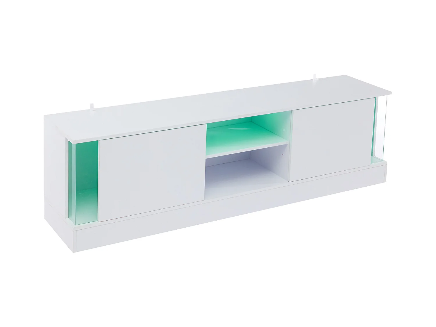 Meuble TV 176x38x50cm avec 2 portes et 2 niches, LED inclus, corps en blanc laqué