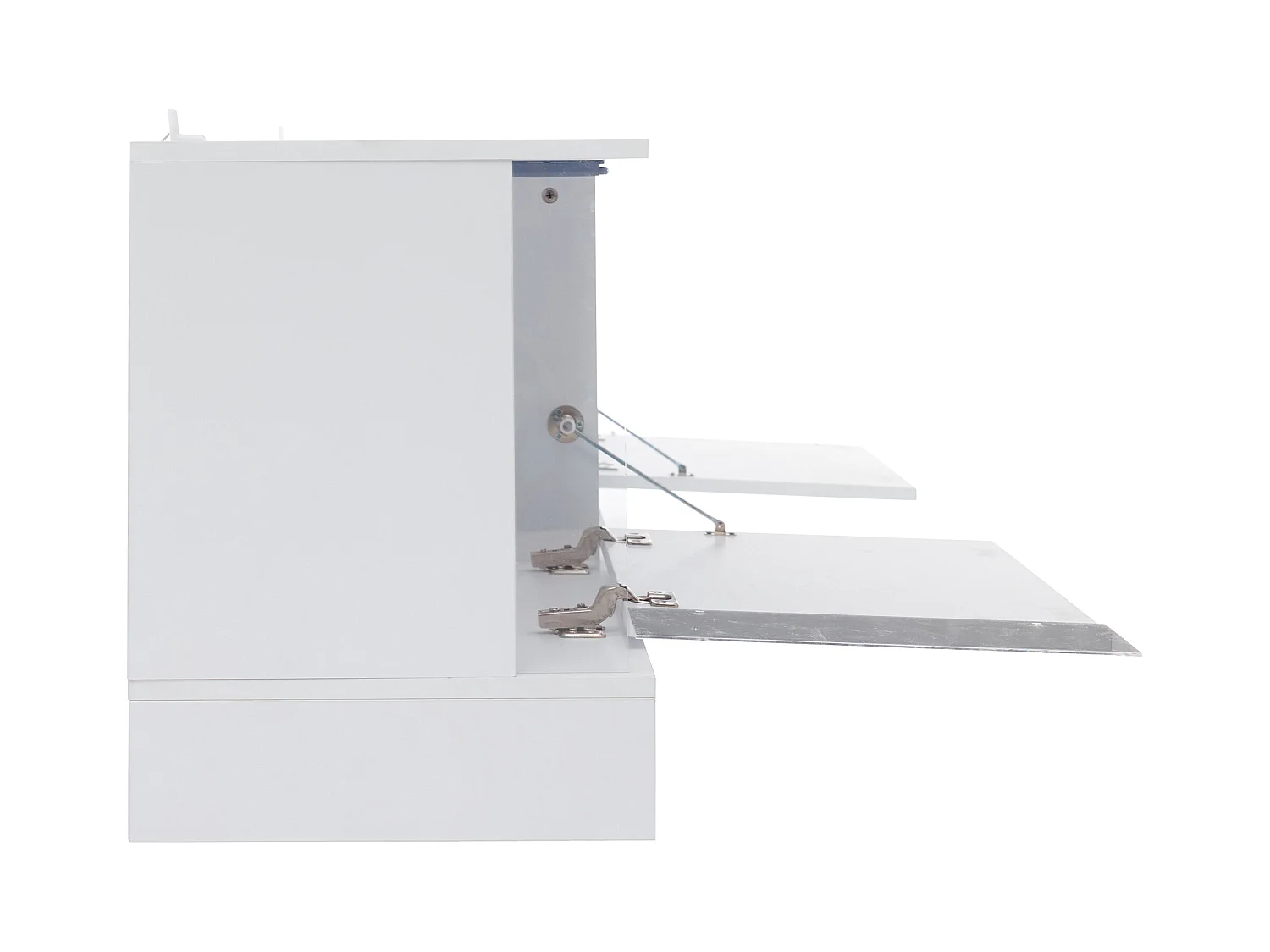 Meuble TV 176x38x50cm avec 2 portes et 2 niches, LED inclus, corps en blanc laqué