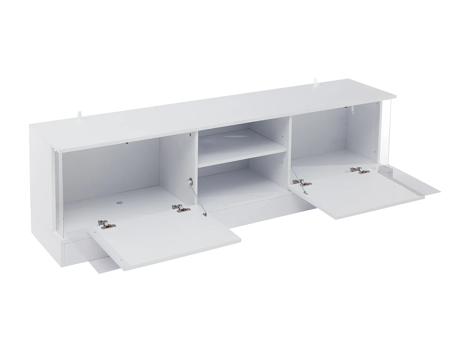 Meuble TV 176x38x50cm avec 2 portes et 2 niches, LED inclus, corps en blanc laqué