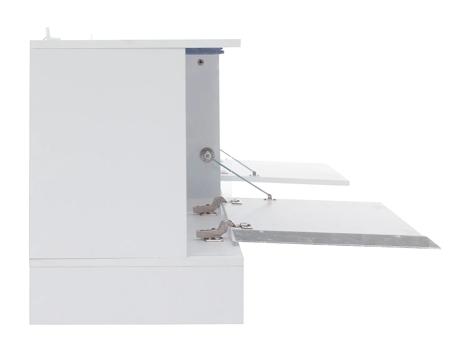 Meuble TV 176x38x50cm avec 2 portes et 2 niches, LED inclus, corps en blanc laqué