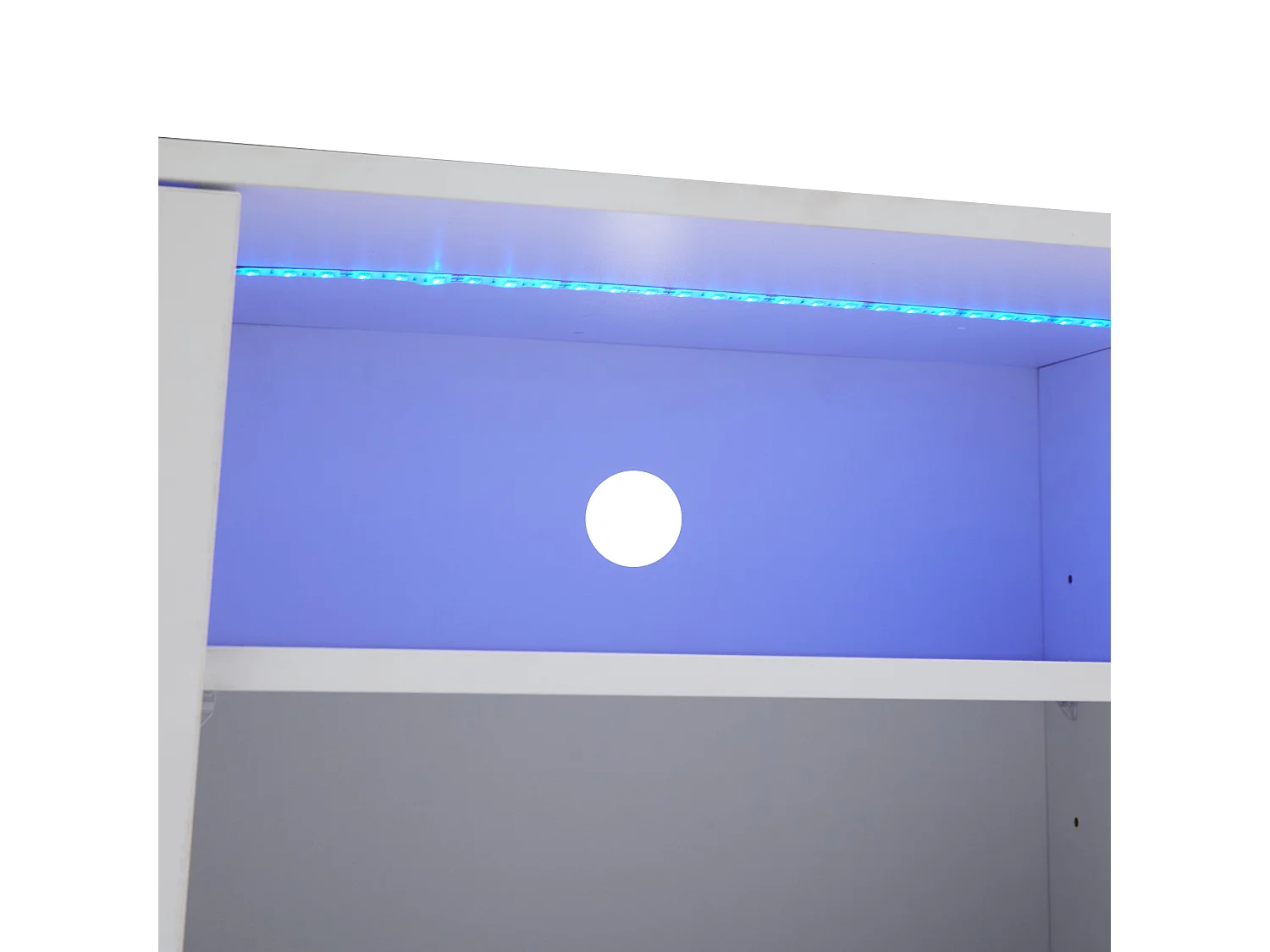 Meuble TV 176x38x50cm avec 2 portes et 2 niches, LED inclus, corps en blanc laqué