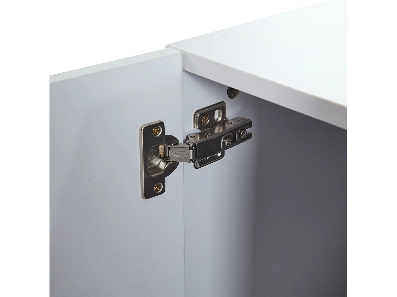 TV-meubel 180x40x46,5cm met 4 deuren en 1 glazen plank, LED inbegrepen, wit en grijs