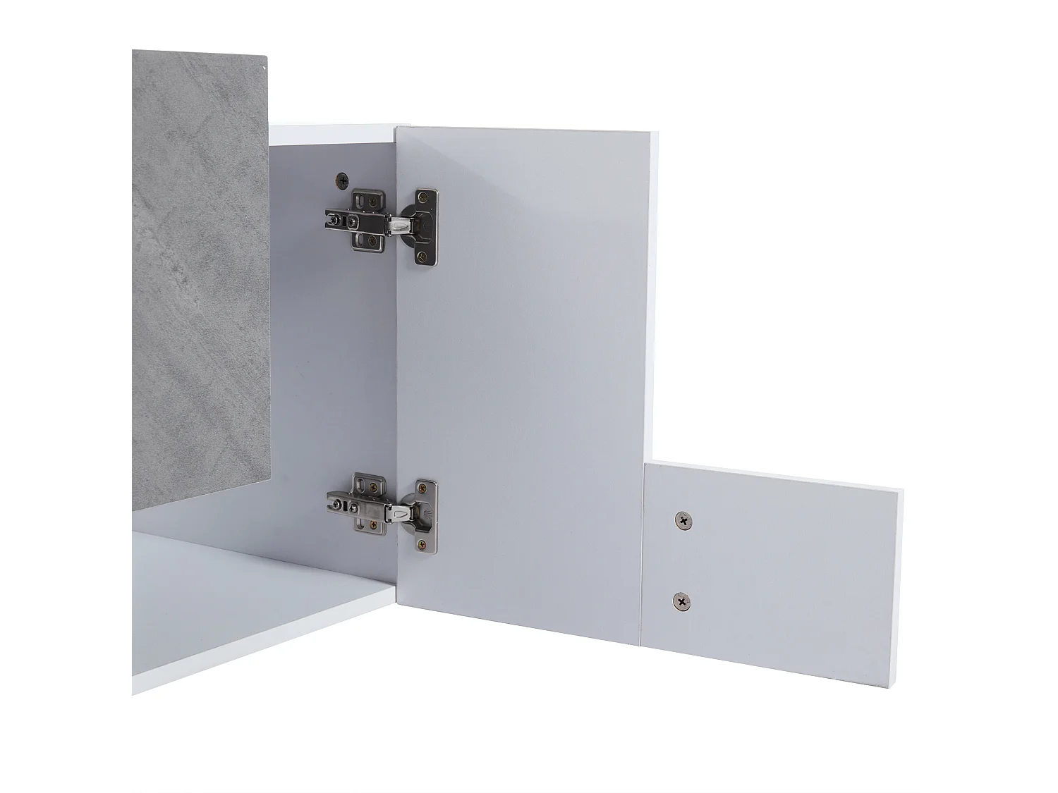 TV-meubel 180x40x46,5cm met 4 deuren en 1 glazen plank, LED inbegrepen, wit en grijs