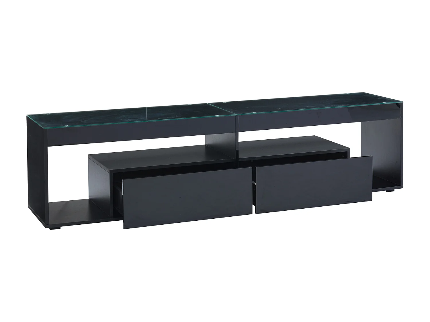 Móvel TV 180x40x46cm com 2 gavetas, LED incluído, corpo em lacado preto