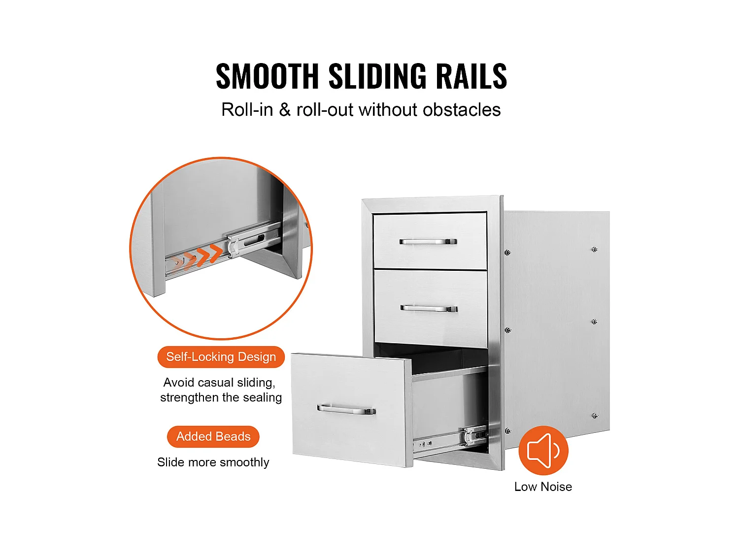 Tiroir à Triple Accès SucceBuy, Encastré Tiroir à Triple Hauteur Style Surélevé, 35,6 x 51,6 cm, Acier Inoxydable, pour Cuisiner à l'Extérieur Faire