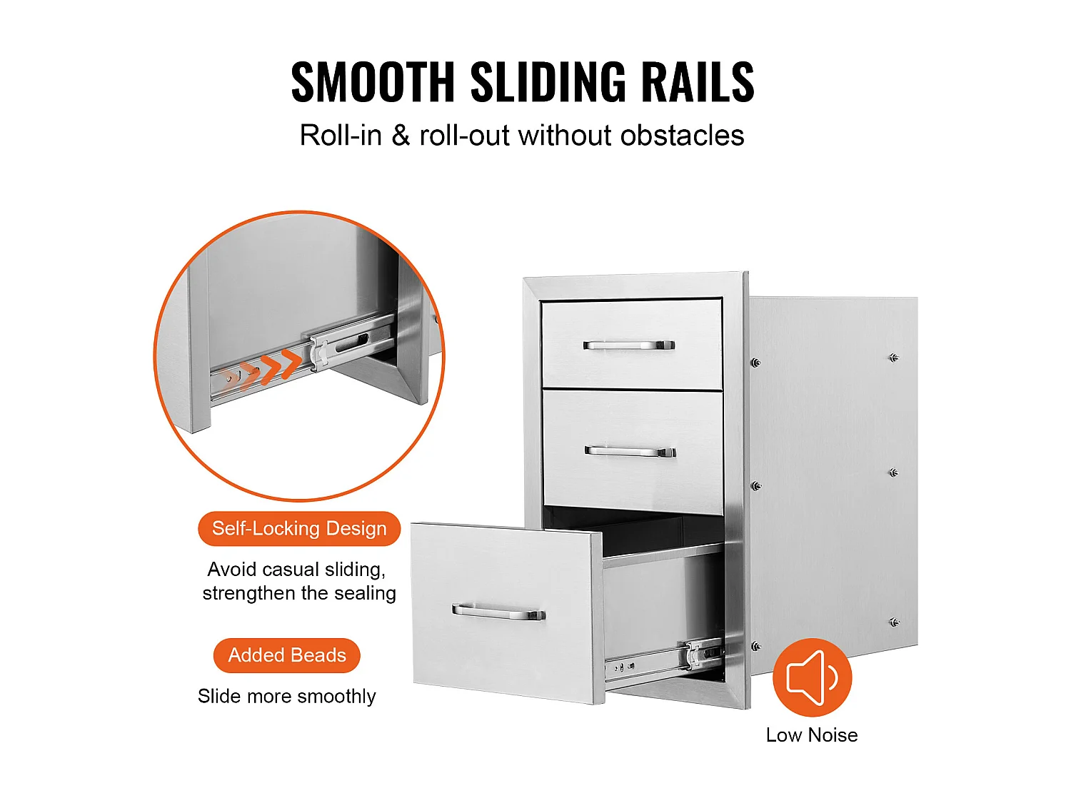Tiroir à Triple Accès SucceBuy, Encastré Tiroir à Triple Hauteur Style Surélevé, 35,6 x 51,6 cm, Acier Inoxydable, pour Cuisiner à l'Extérieur Faire
