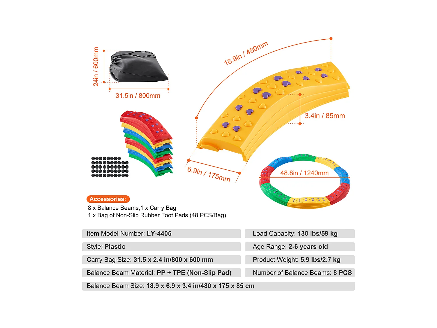Poutre d'Équilibre SucceBuy Poutres d'Équilibre pour Enfants 8 Pièces, Planches d'Équilibre de Gymnastique
