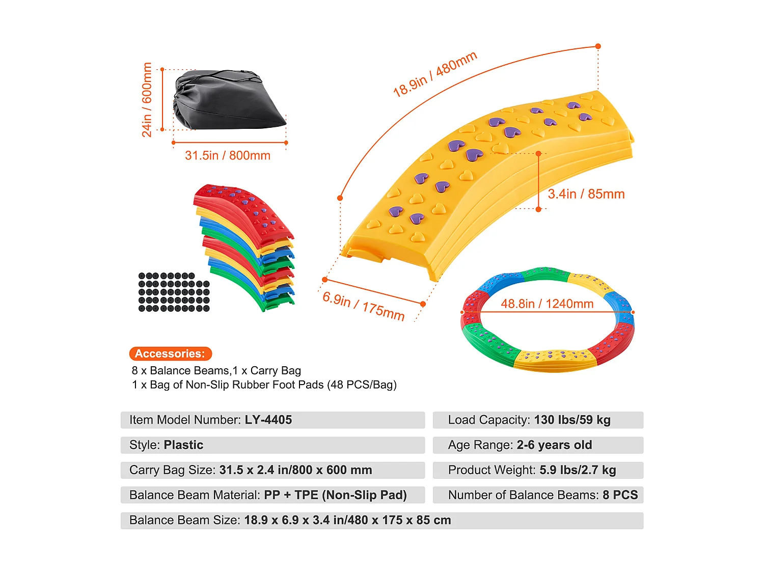 Poutre d'Équilibre SucceBuy Poutres d'Équilibre pour Enfants 8 Pièces, Planches d'Équilibre de Gymnastique