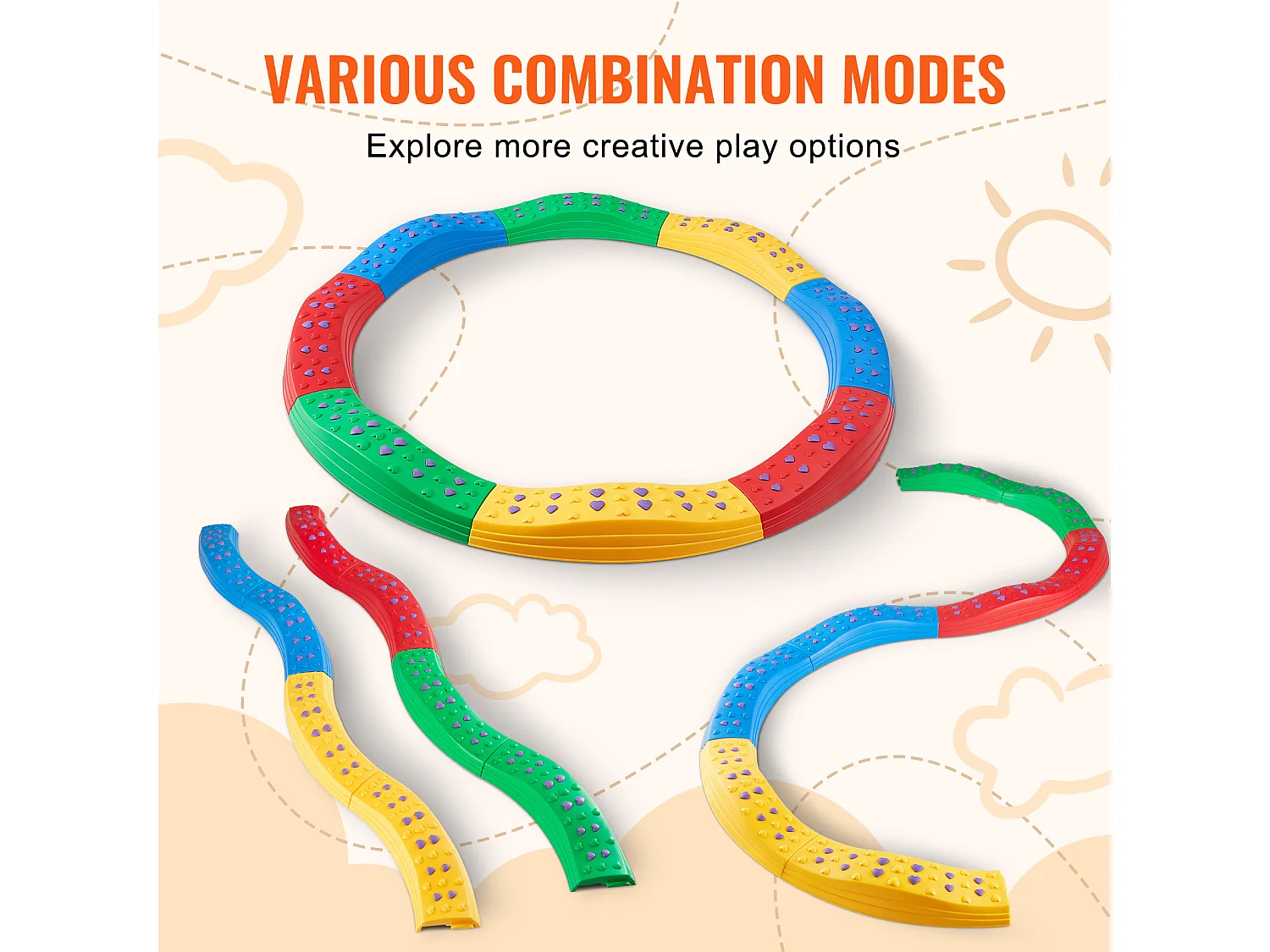 Poutre d'Équilibre SucceBuy Poutres d'Équilibre pour Enfants 8 Pièces, Planches d'Équilibre de Gymnastique