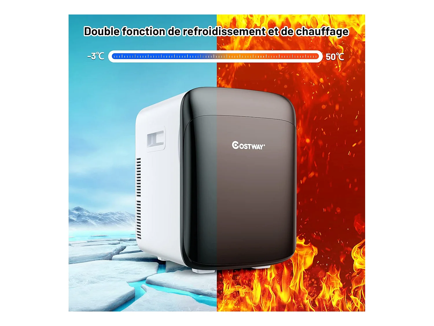 Mini Frigo 15L Mini Réfrigérateur 2 en 1 Fonction de Refroidissement et de Chauffage, Température -3 ℃ ~ 50 ℃, Mini frigo Portable 76 KWh/an (Noir)