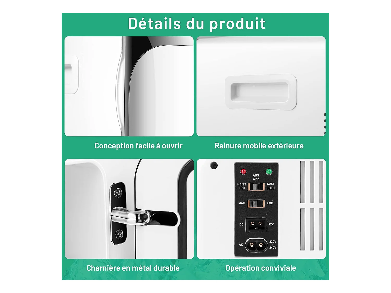 Mini Frigo 15L Mini Réfrigérateur 2 en 1 Fonction de Refroidissement et de Chauffage, Température -3 ℃ ~ 50 ℃, Mini frigo Portable 76 KWh/an (Noir)
