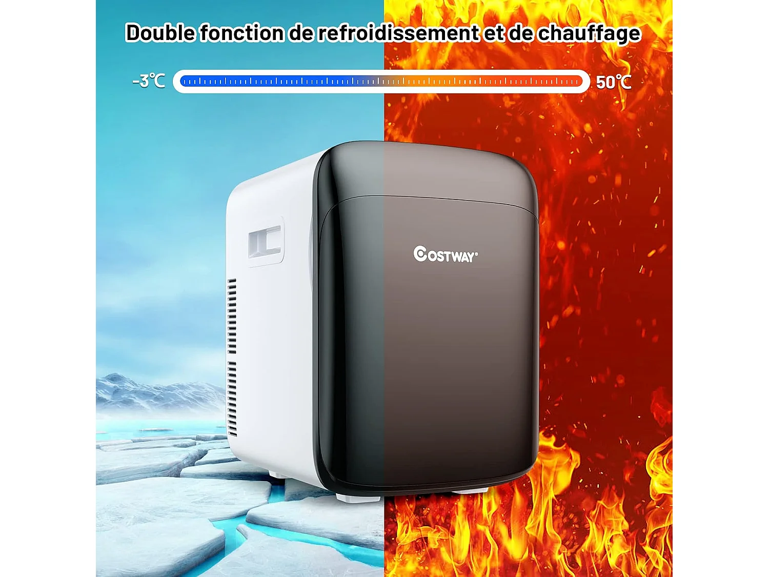 Mini Frigo 15L Mini Réfrigérateur 2 en 1 Fonction de Refroidissement et de Chauffage, Température -3 ℃ ~ 50 ℃, Mini frigo Portable 76 KWh/an (Noir)