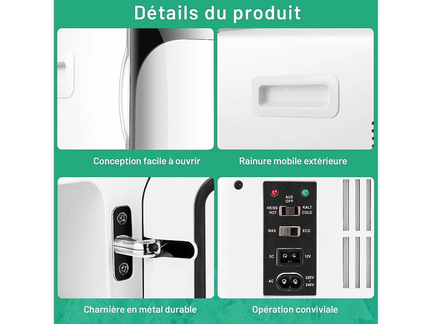 Mini Frigo 15L Mini Réfrigérateur 2 en 1 Fonction de Refroidissement et de Chauffage, Température -3 ℃ ~ 50 ℃, Mini frigo Portable 76 KWh/an (Noir)